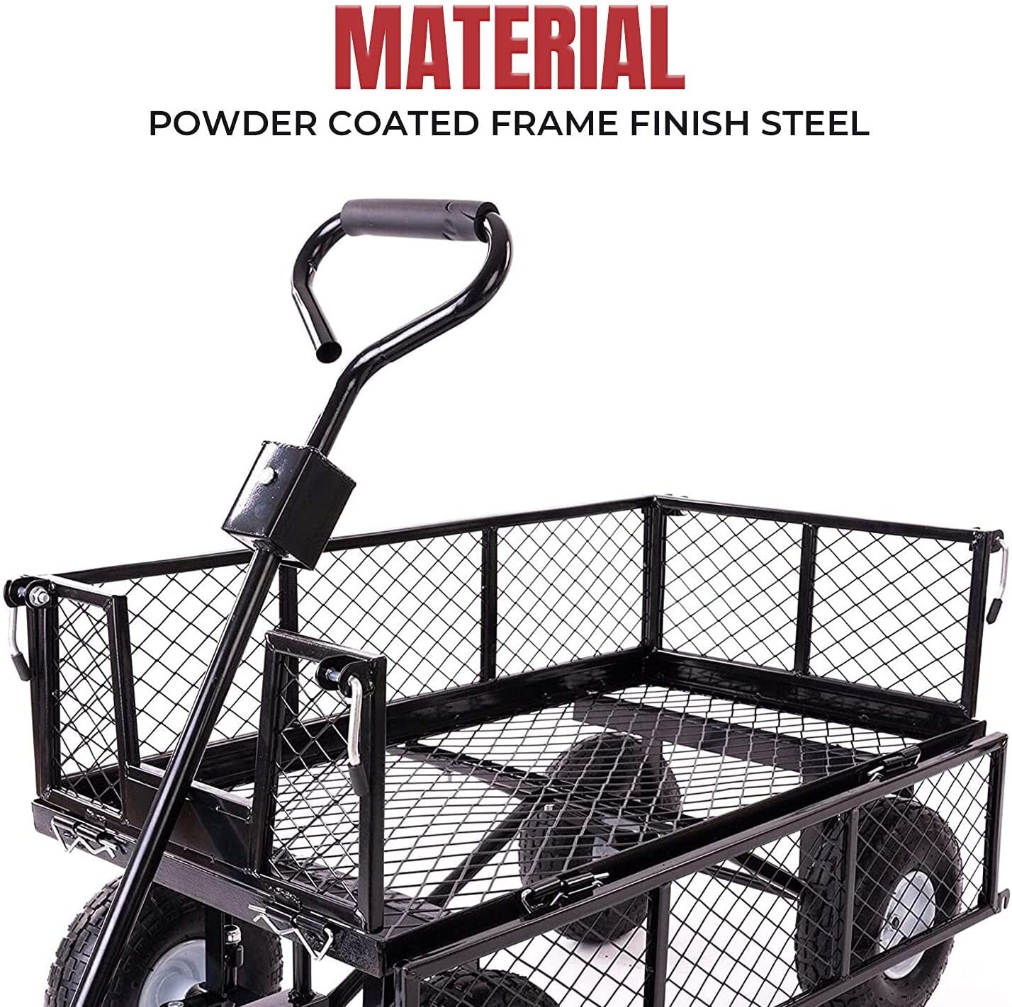 Garden Dump Rolling Mesh Cart with Heavy Duty Steel Frame,10 Inch Pneumatic Tires Maximum Load Capacity of 300 Kg (Black) 3