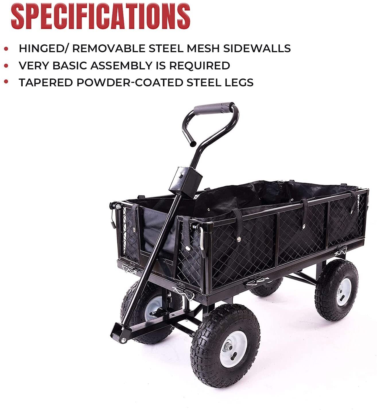 Garden Dump Rolling Mesh Cart with Heavy Duty Steel Frame,10 Inch Pneumatic Tires Maximum Load Capacity of 300 Kg (Black) 4