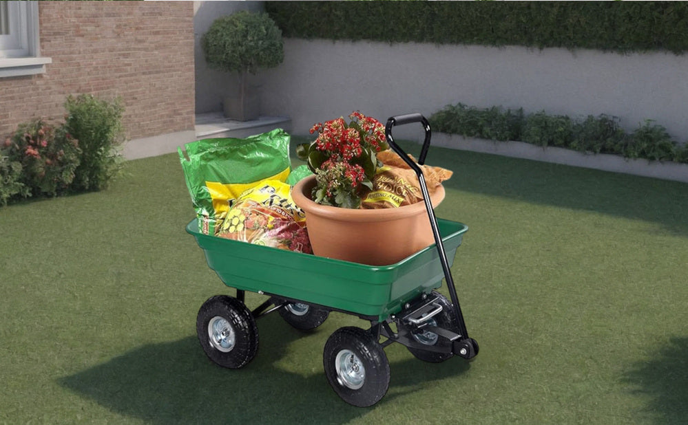 Garden Dump Cart with Heavy Duty Steel Frame,10 Inch Pneumatic Tires Maximum Load Capacity of 250 kg (Green), Garden Trolley Cart, Camping Cart 4