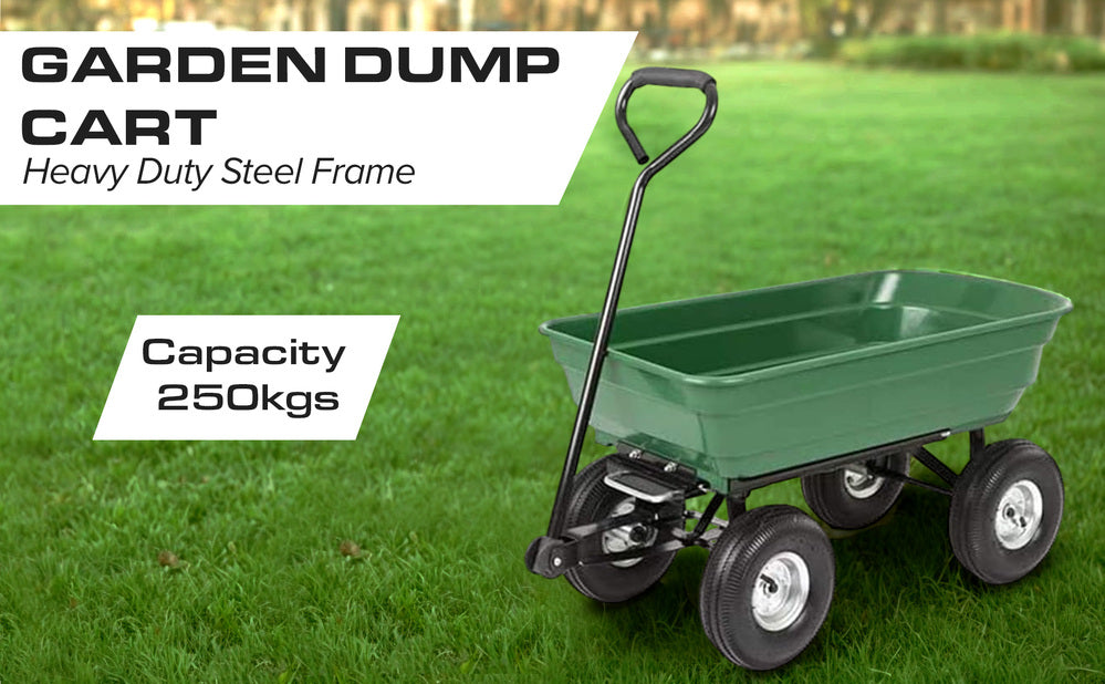Garden Dump Cart with Heavy Duty Steel Frame,10 Inch Pneumatic Tires Maximum Load Capacity of 250 kg (Green), Garden Trolley Cart, Camping Cart 5
