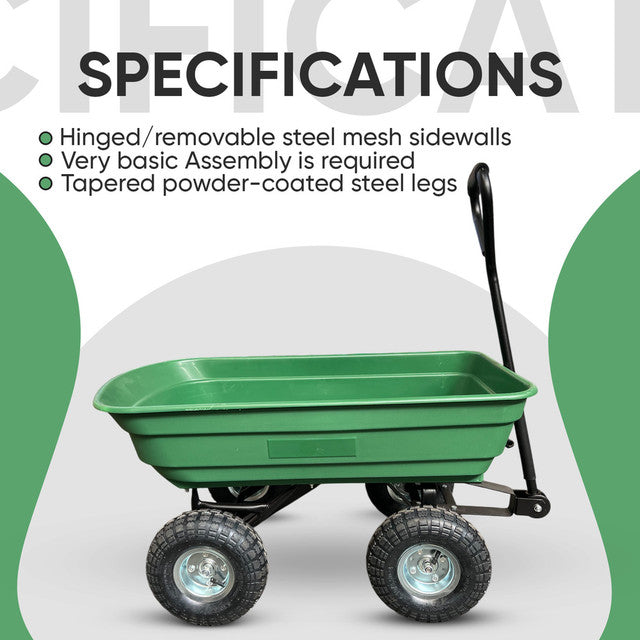 Garden Dump Cart with Heavy Duty Steel Frame,10 Inch Pneumatic Tires Maximum Load Capacity of 250 kg (Green), Garden Trolley Cart, Camping Cart 9