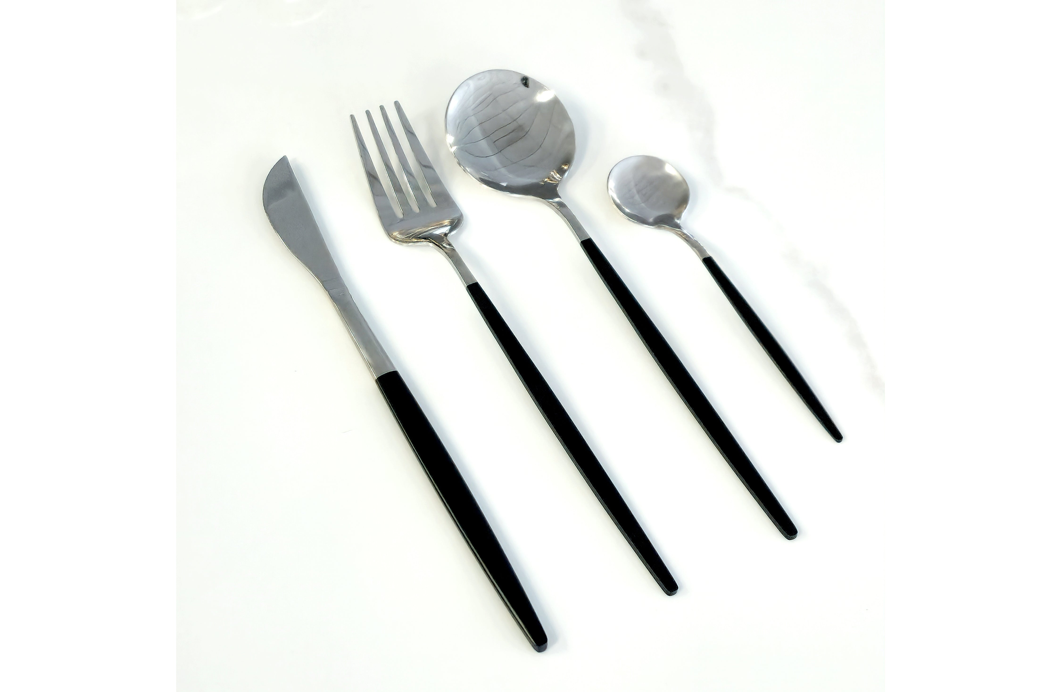 Deluxe Cutlery Set - Black & Silver