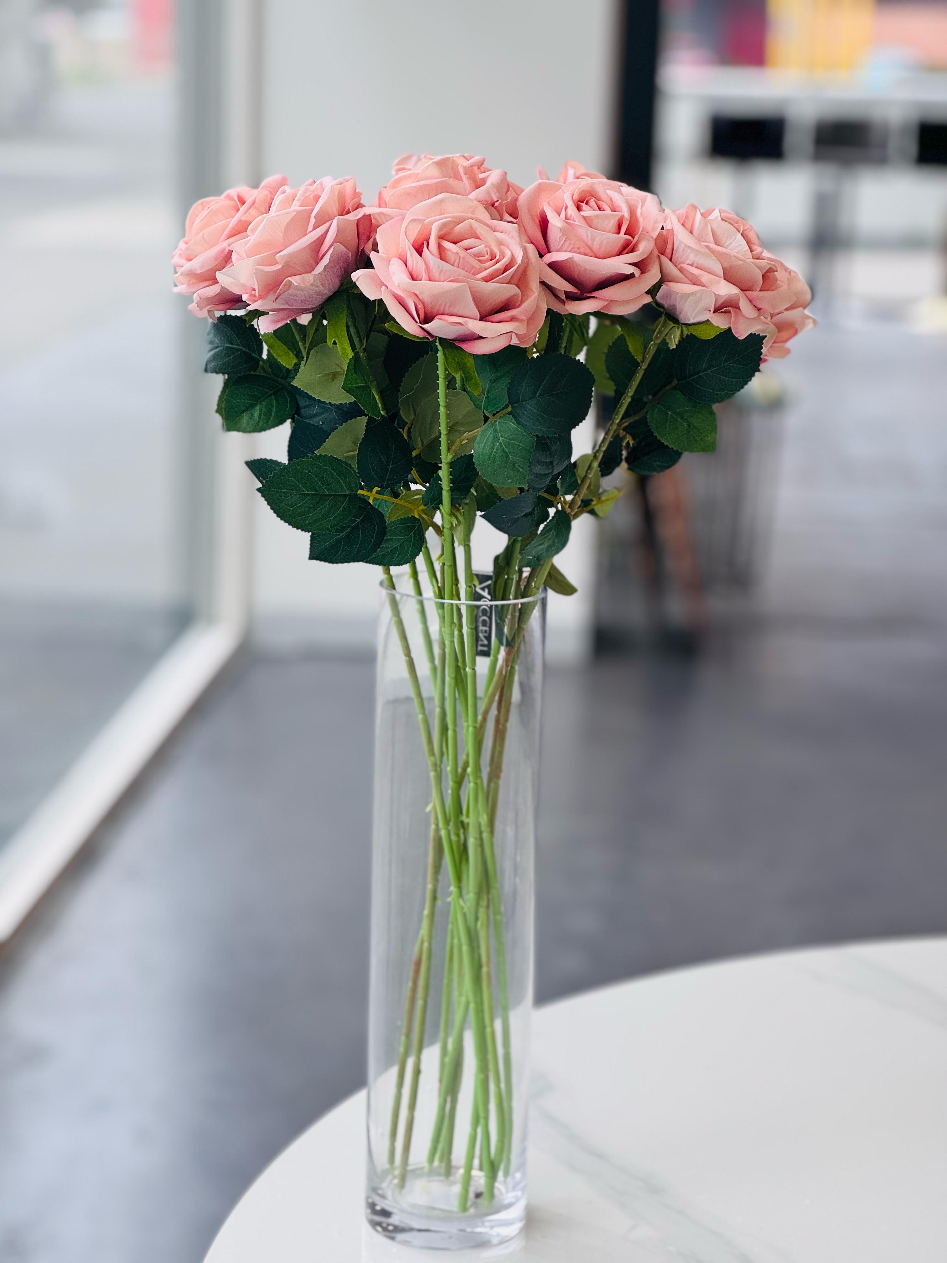 Artificial Rose Stems – Set of 2 Stems  – 60cm with 3 Flowers Each - Soft Pink