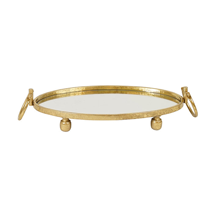 Eliza Mirror Tray with Handles - Oval - Gold