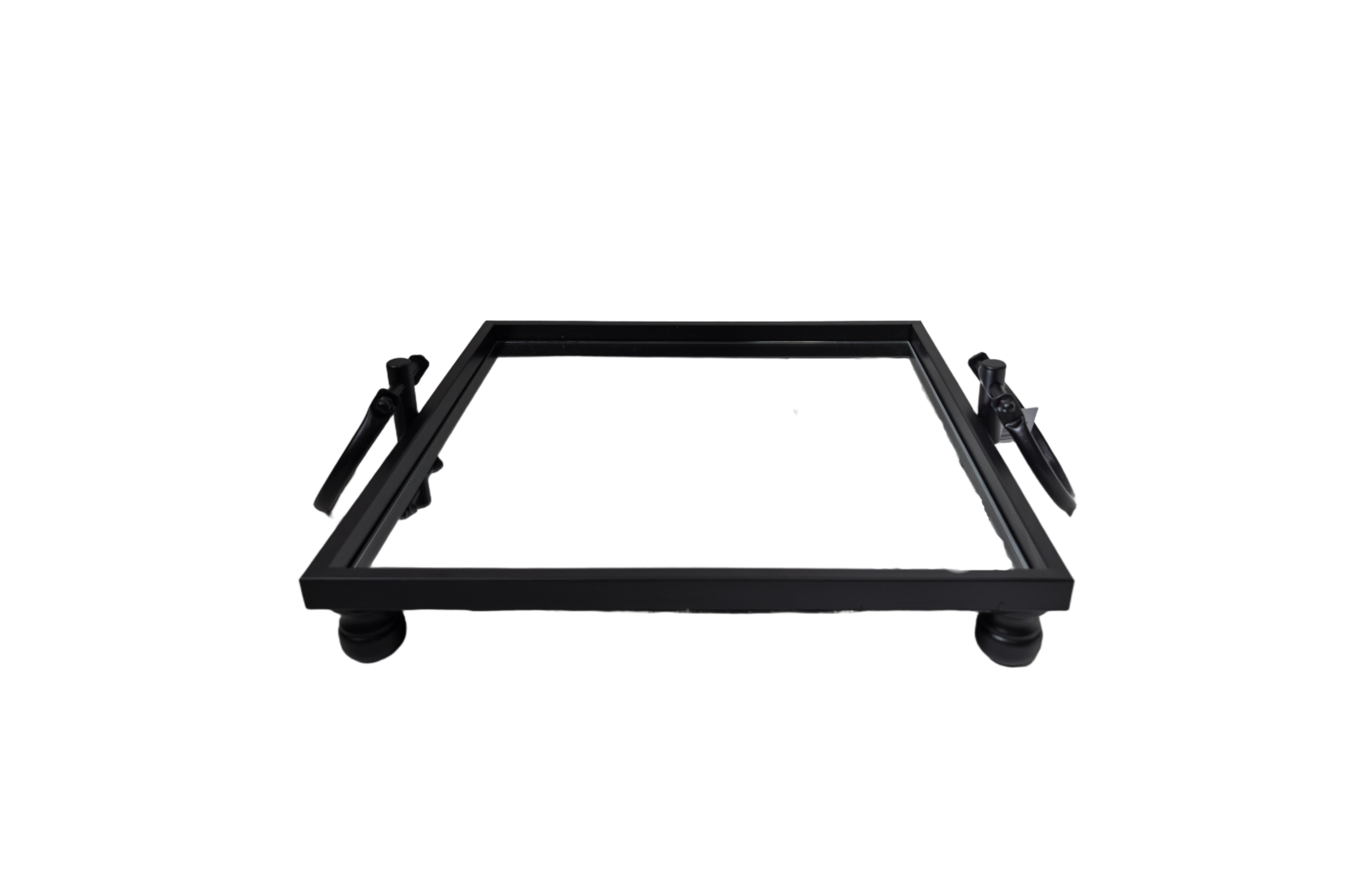 Eliza Mirror Tray with Handles - Square - Black