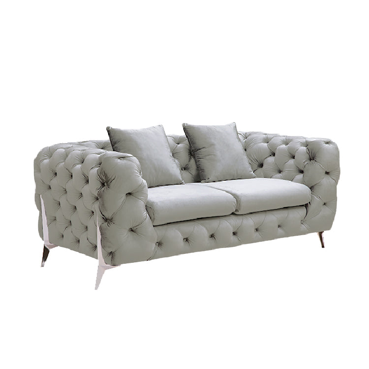Grand Tufted Lounge - Light Grey Velvet - Silver Legs 3