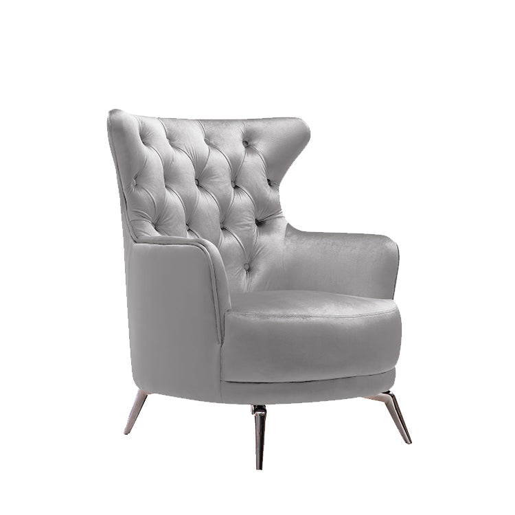 Grand Tufted Lounge - Light Grey Velvet - Silver Legs 4