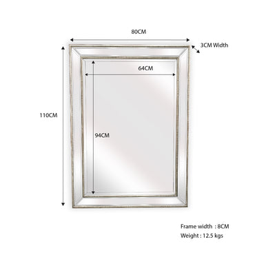 Silver Beaded Framed Mirror - Rectangle 80cm x 110cm 3