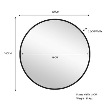 Metal Round Mirror 100cm - Black 4