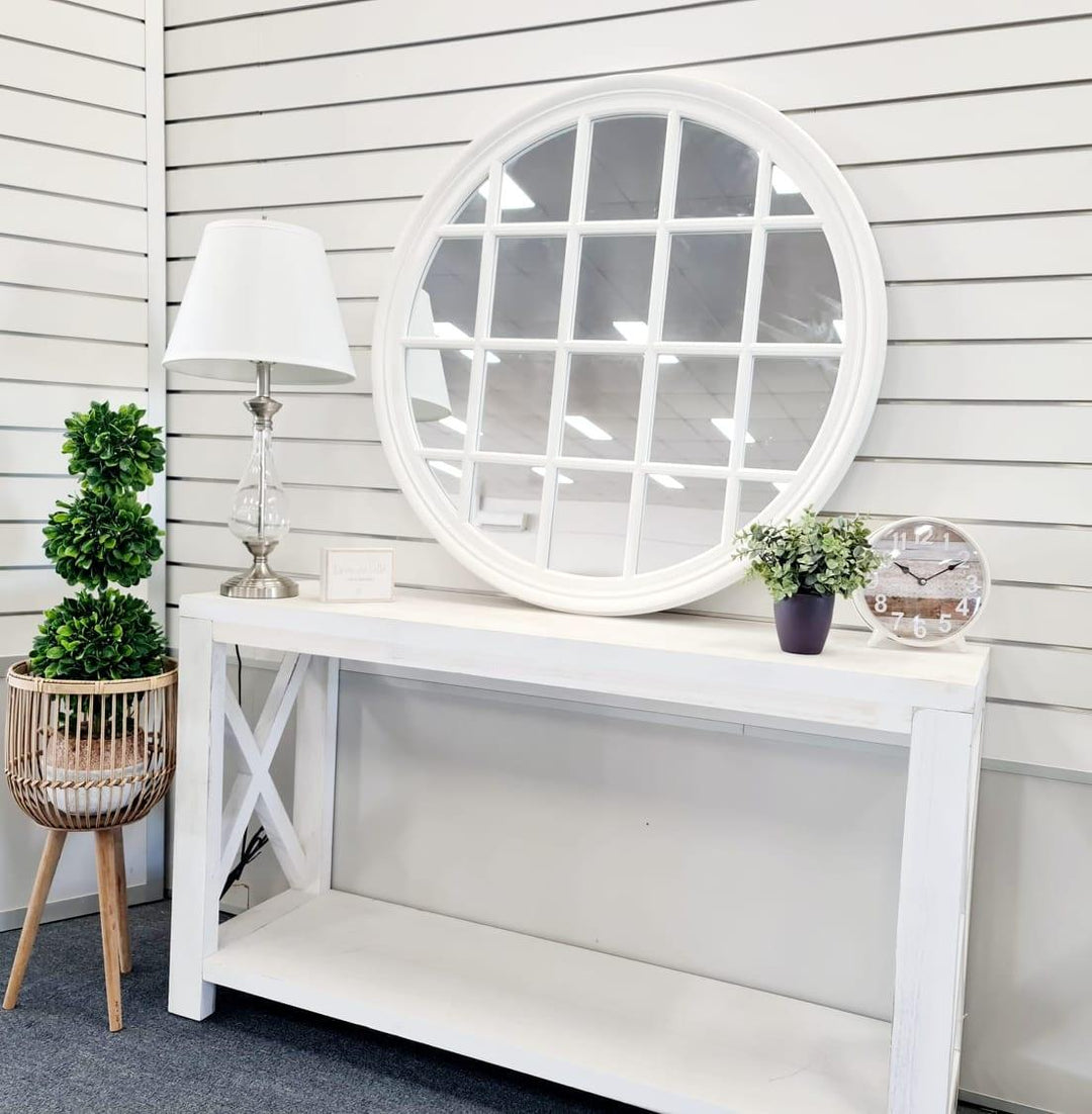 Window Style Mirror - White Circle 100cm 3