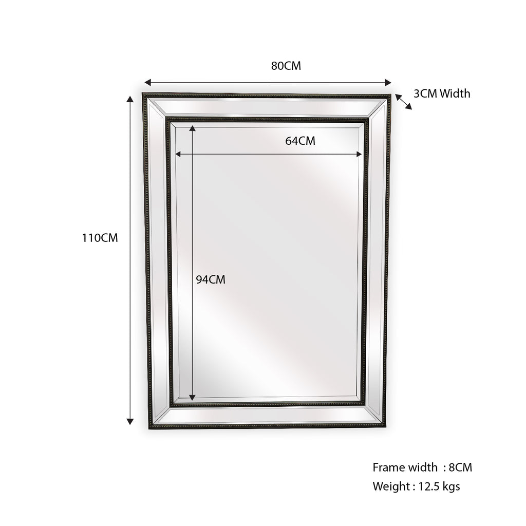 Black Beaded Framed Mirror - Rectangle 80cm x 110cm