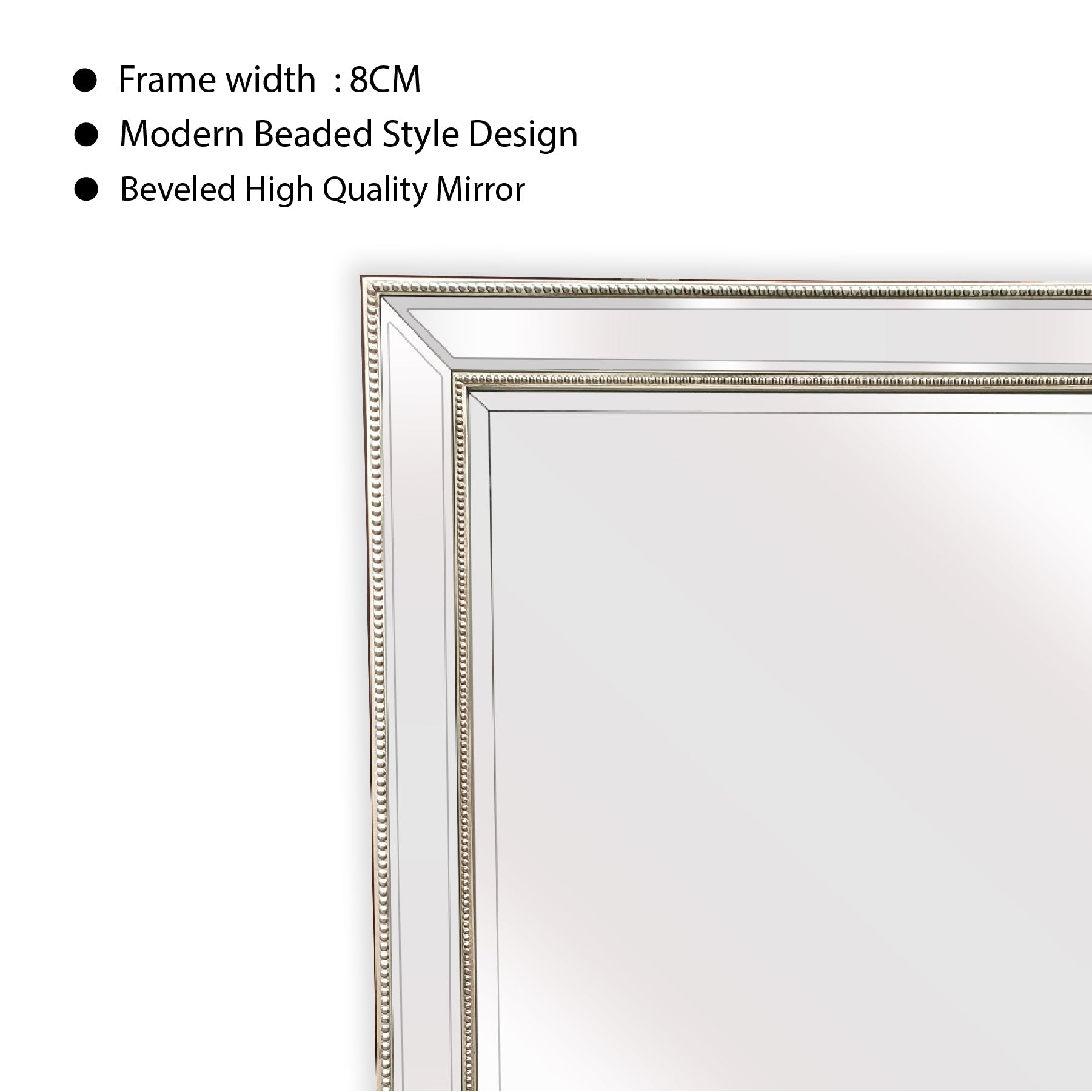 Silver Beaded Framed Mirror - Free Standing 50cm x 170cm 3