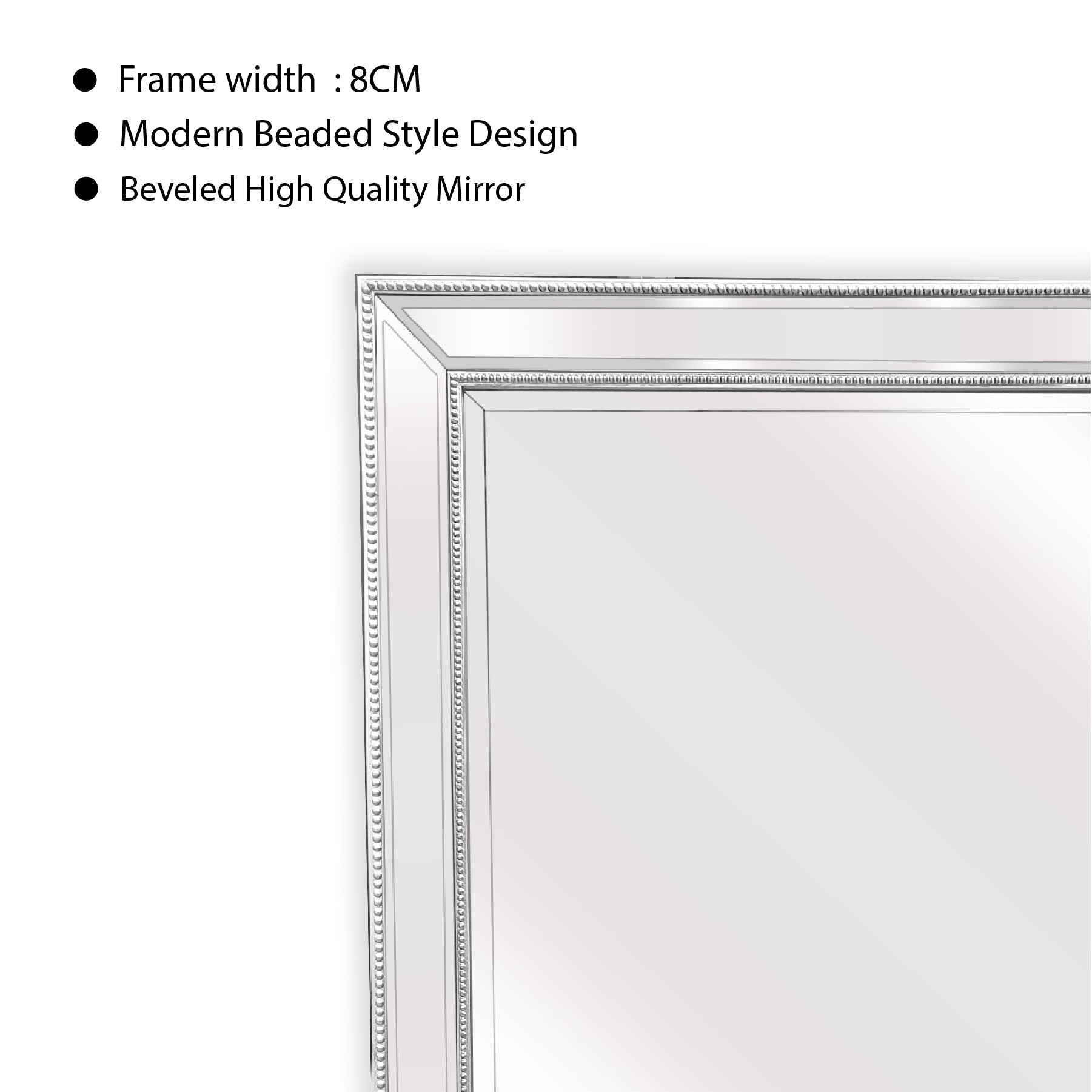 White Beaded Framed Mirror - Free Standing 50cm x 170cm 4