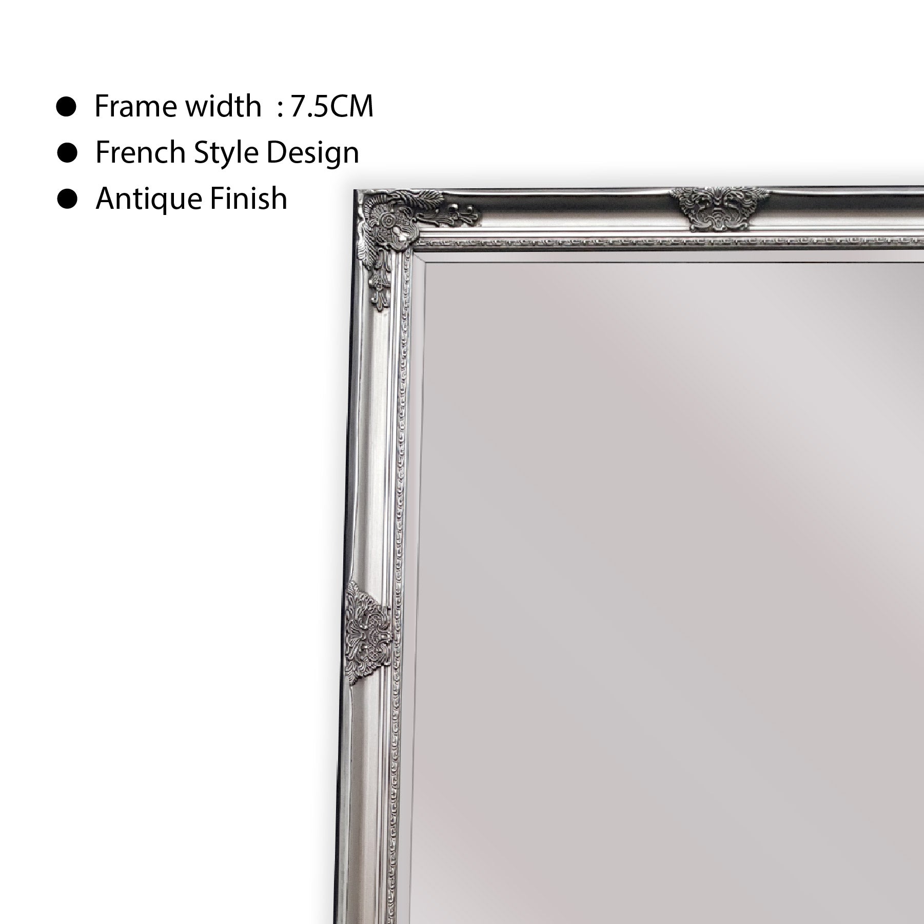 French Provincial Ornate Mirror - ANTIQUE SILVER- X Large 100cm x 190cm 4