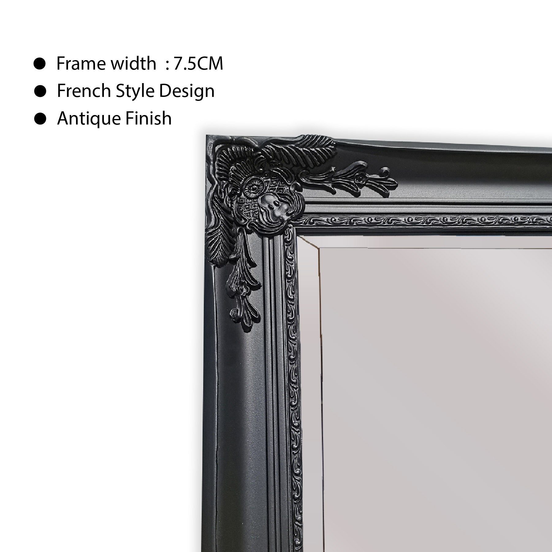French Provincial Ornate Mirror - BLACK - X Large 100cm x 190cm 4