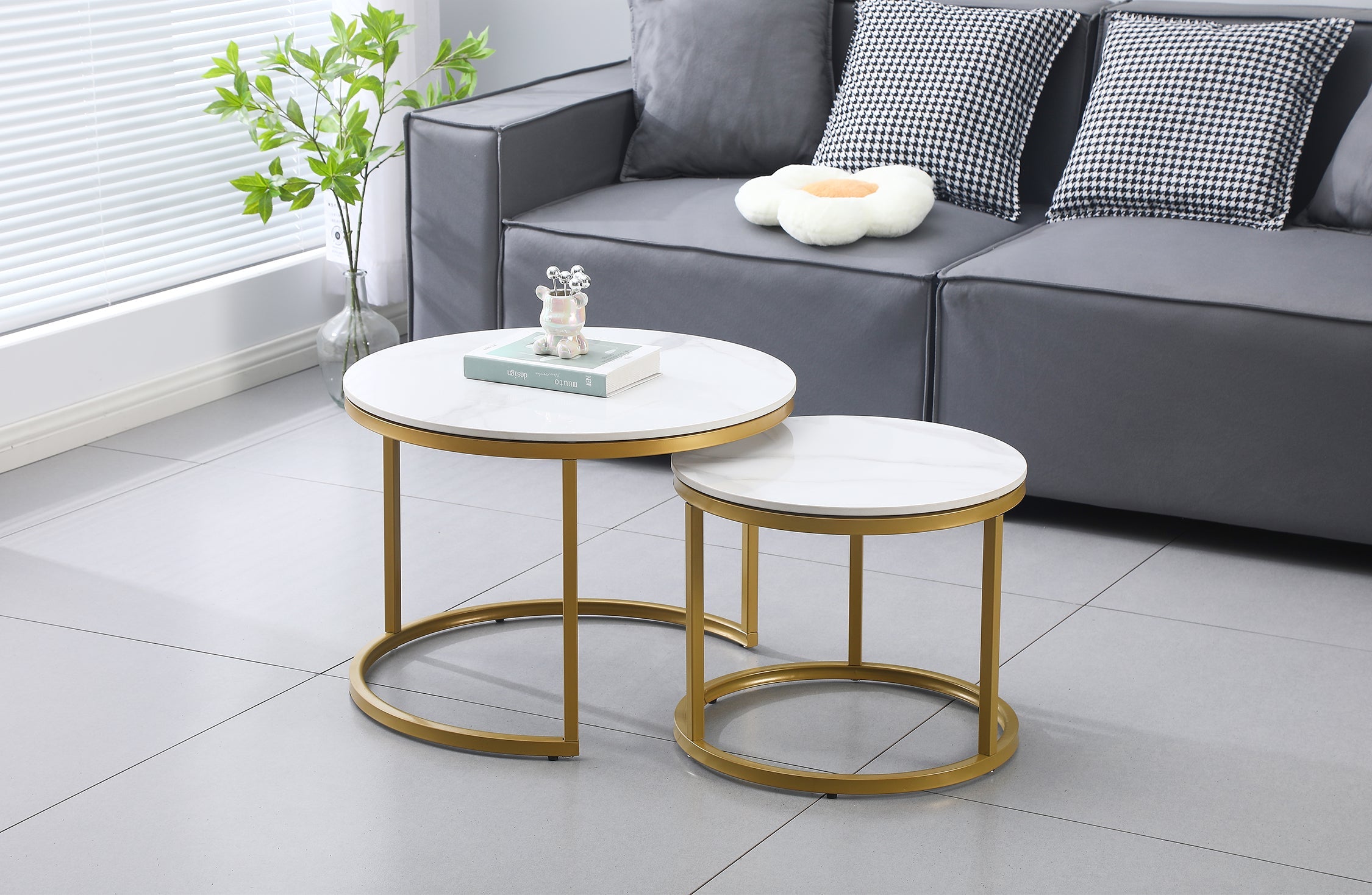 Nesting style Coffee Table - White on Champagne Gold - 60cm/45cm