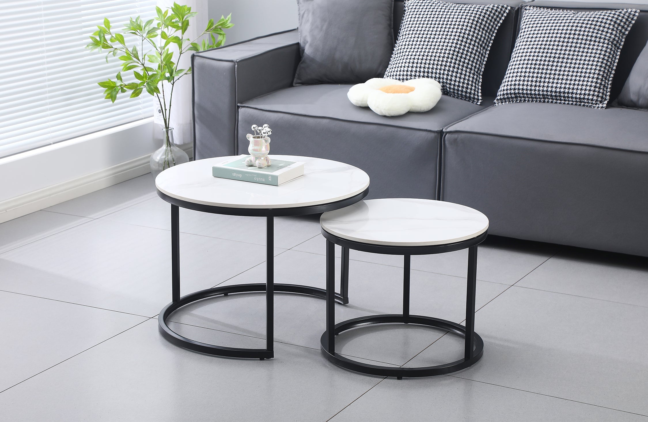 Nesting Style Coffee Table - White on Black - 60cm/45cm