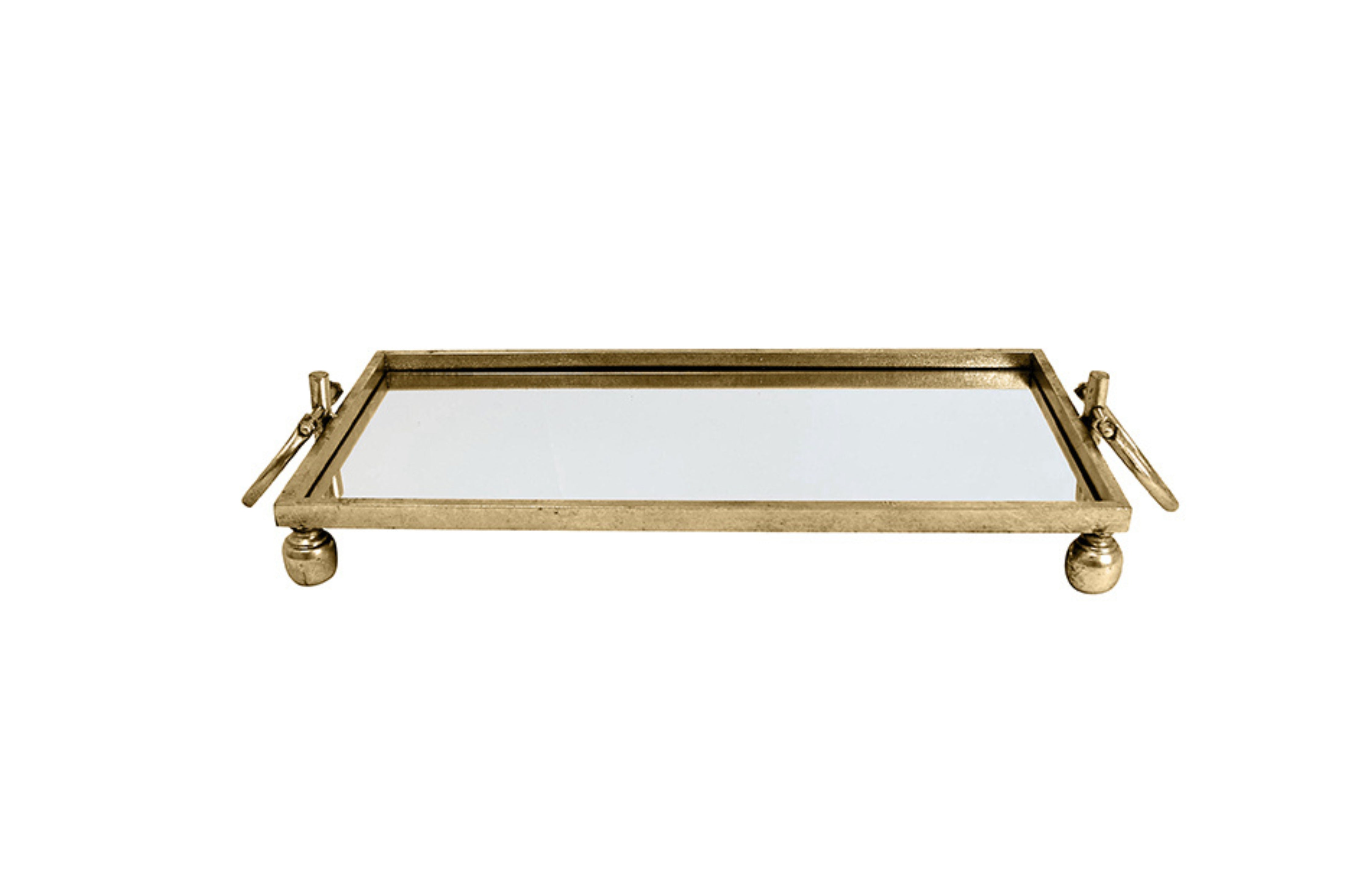 Eliza Small Rectangle Iron Mirror Tray with Handles - Gold