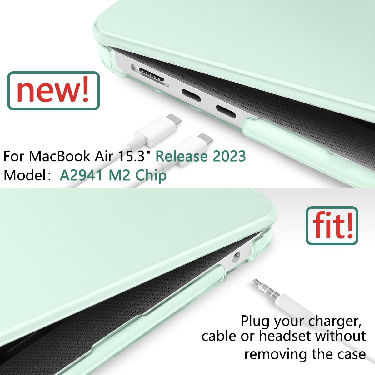 15 inch Air 2023 MacBook Air Matte Case  A2941 M2 Chip Hard Shell Case Keyboard Cover Green 3