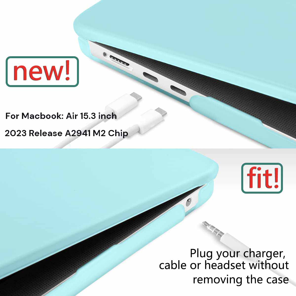 15 inch Air 2023 MacBook Air Matte Case  A2941 M2 Chip Hard Shell Case Keyboard Cover Sky Blue 3