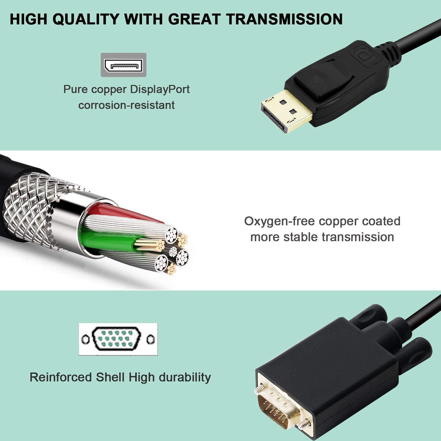 1.8M Display Port DP Male To VGA/M Cable Converter Connector Adaptor 6