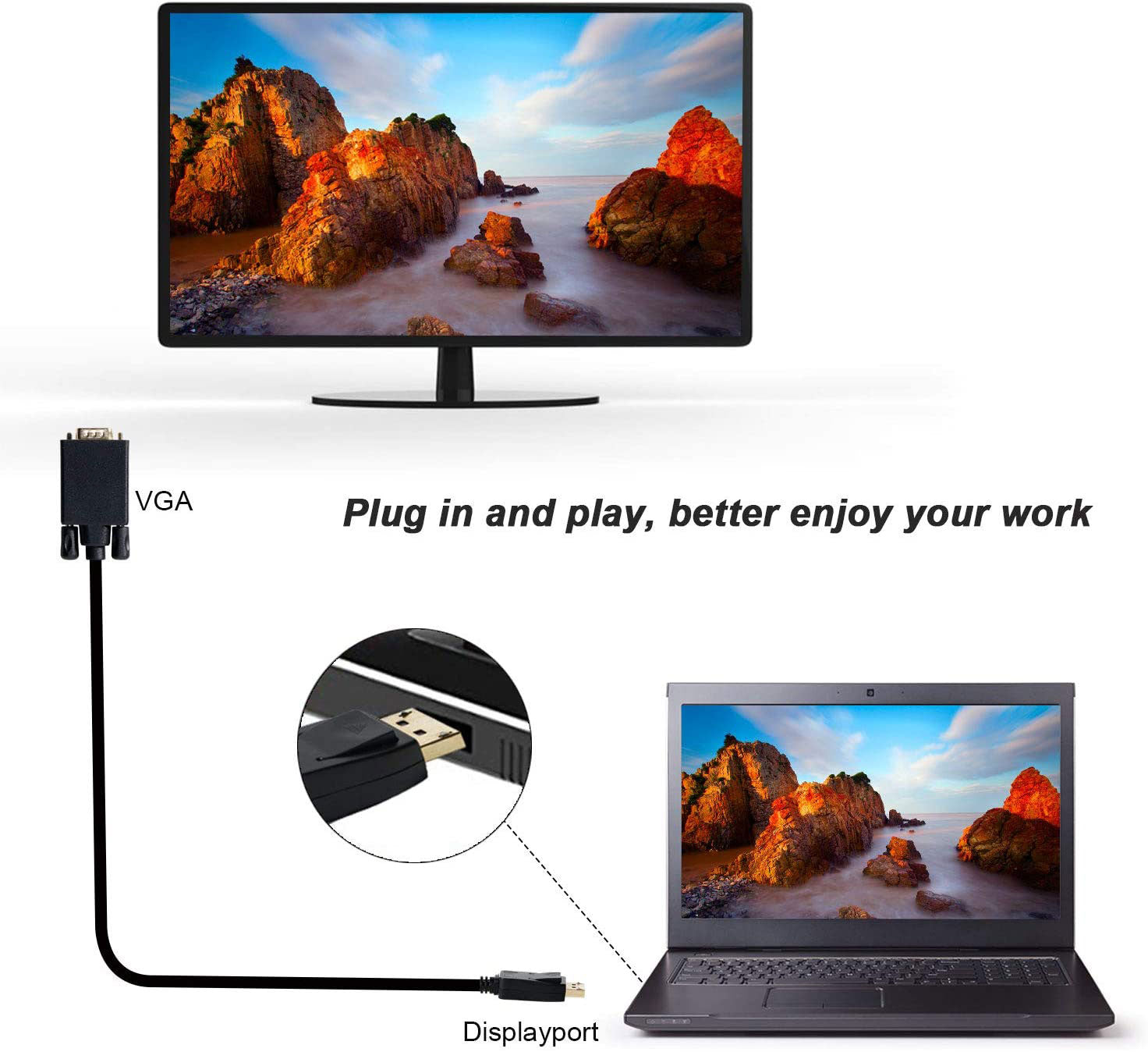 1.8M Display Port DP Male To VGA/M Cable Converter Connector Adaptor 7