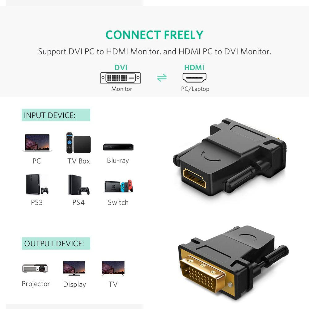 DVI-D 24+1 Male to HDMI Female Adapter Converter Gold Plated Support 1080P 3