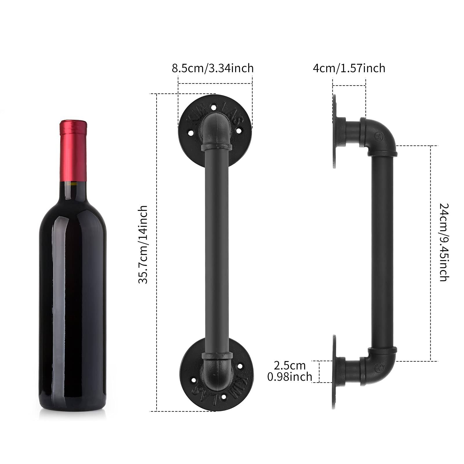 2Pcs Sliding Barn Door Handle 14 inch 36cm Industrial Pipe Door Pull Handle, Grab Bar, Towel Bar 3