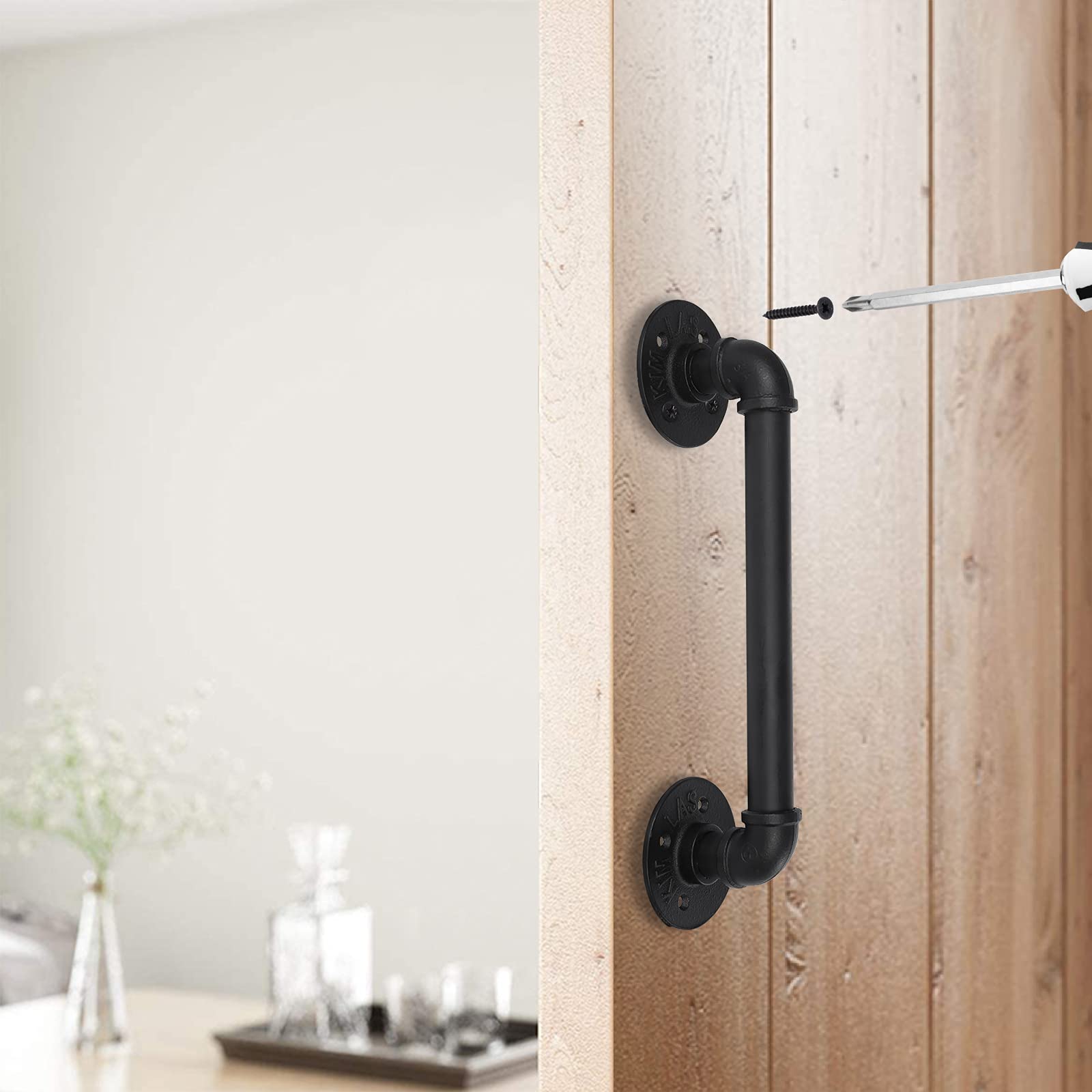 2Pcs Sliding Barn Door Handle 14 inch 36cm Industrial Pipe Door Pull Handle, Grab Bar, Towel Bar 4