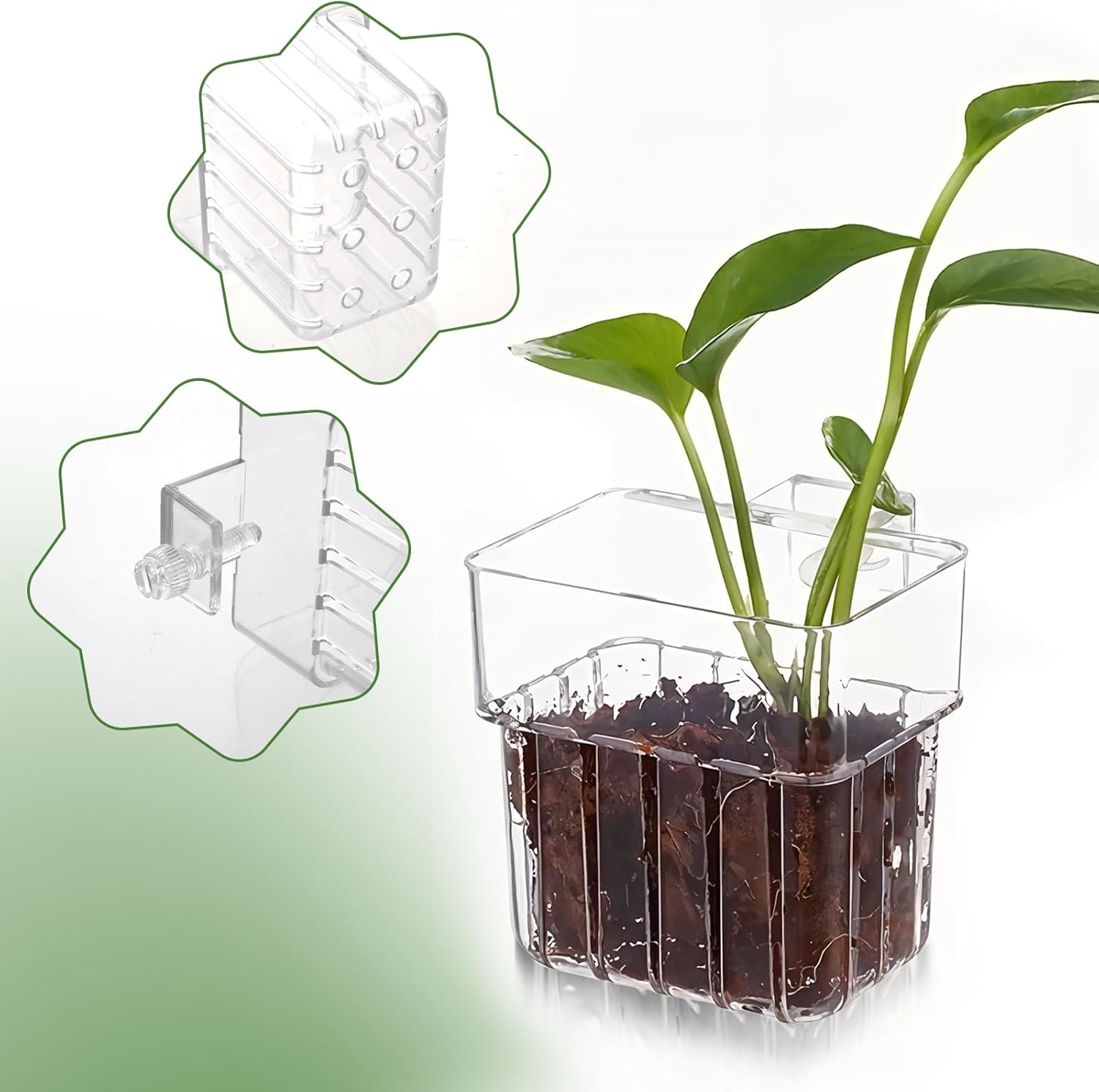 2pc Aquarium Plant Holder Clear Hanging Aquatic Planters with Hooks for Fish Tank Decor 5