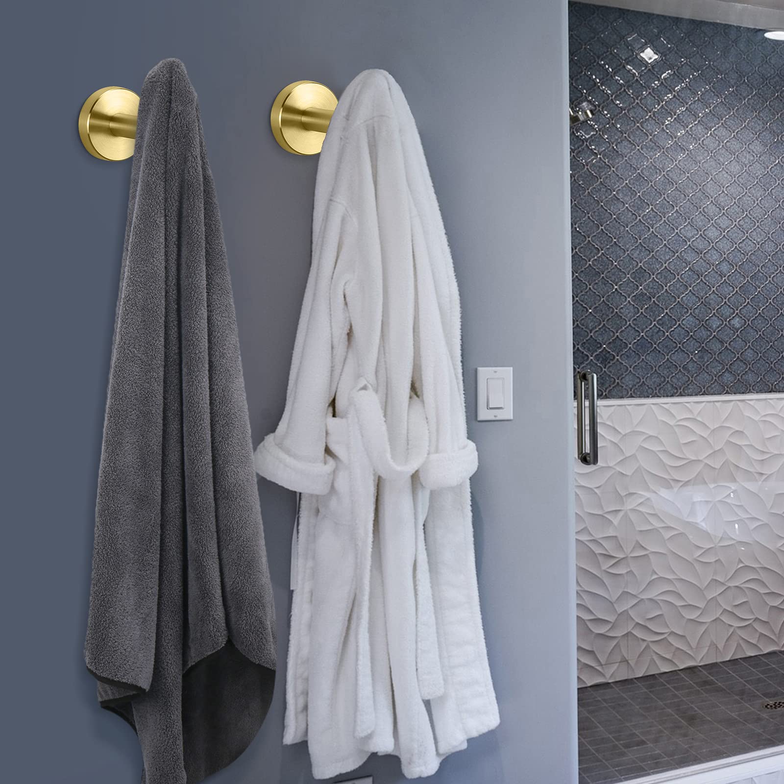 2 Pcs Wall Mount Bathroom Towel Hooks Holder Cloth Hanger Hook Kitchen Door Hanger Gold 4