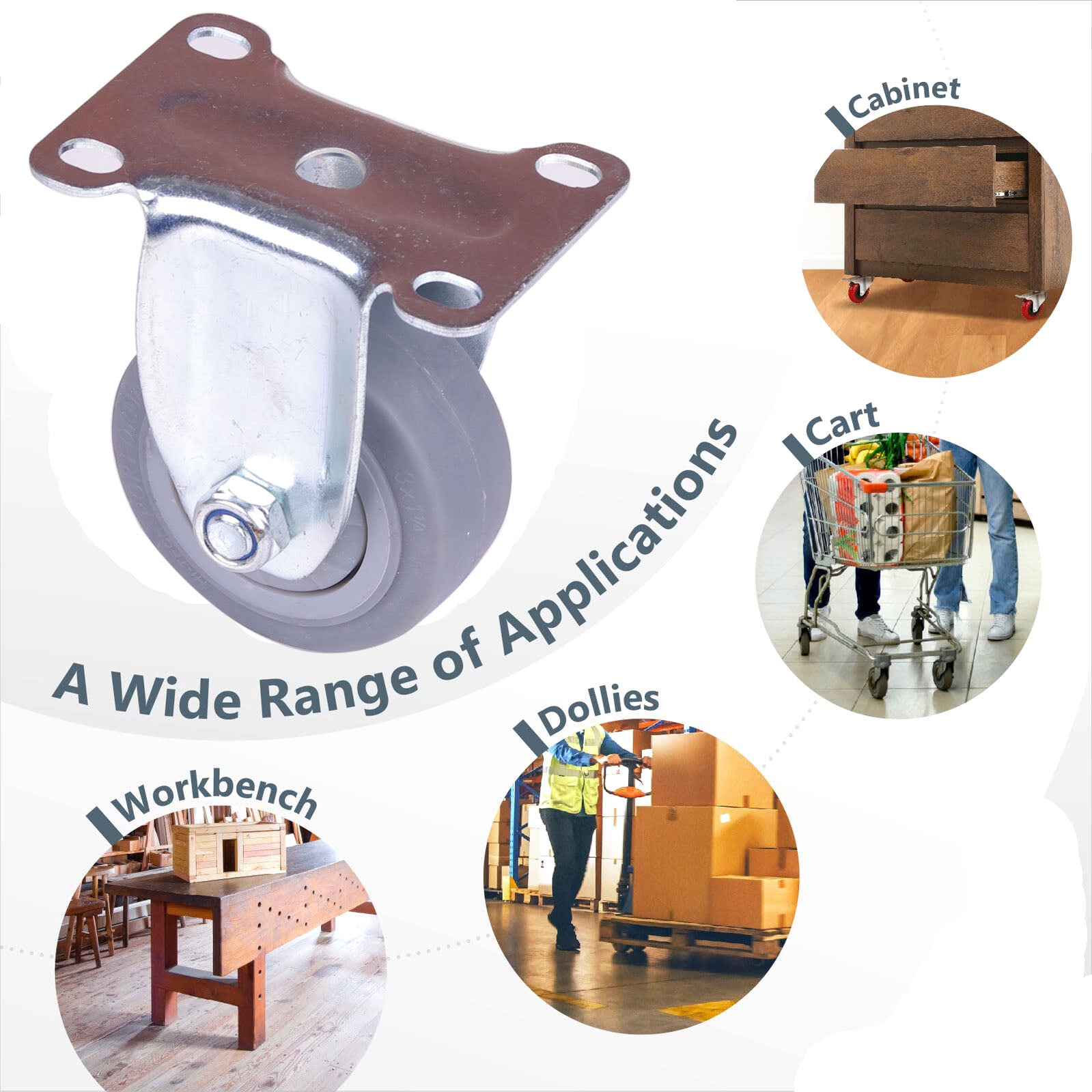 3 inch Heavy Duty Caster Wheels Fixed Casters Castor Wheels Cart Furniture Workbench 5