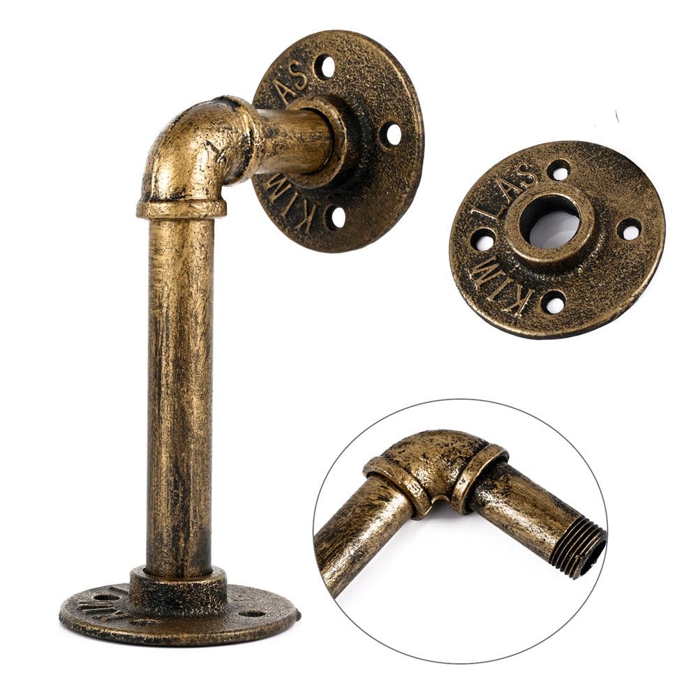 4PCS Pipe Floating Shelf Bracket Industrial Pipe Shelf Bracket Mounting Bracket Storage Racks Decor Bronze 4