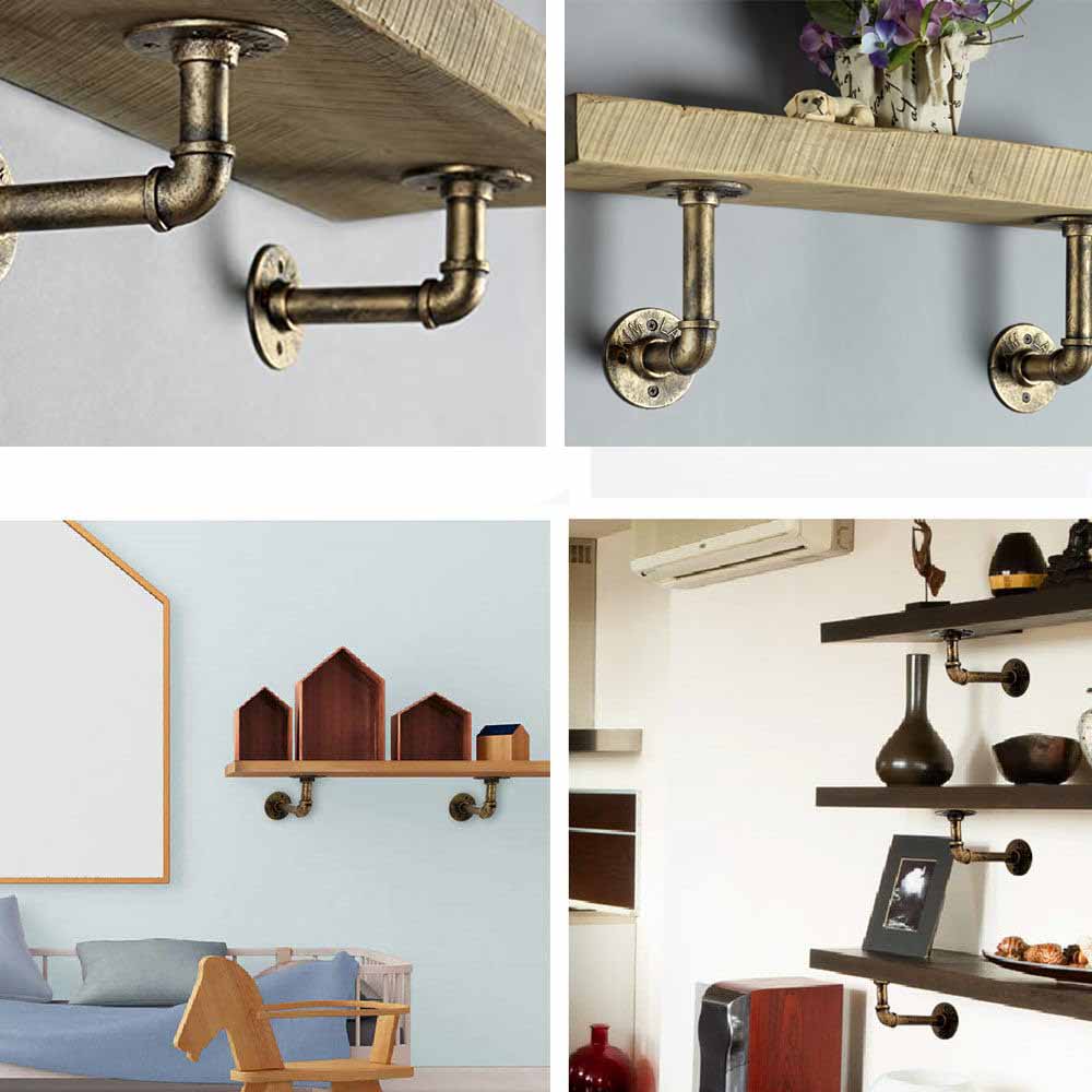 4PCS Pipe Floating Shelf Bracket Industrial Pipe Shelf Bracket Mounting Bracket Storage Racks Decor Bronze 5