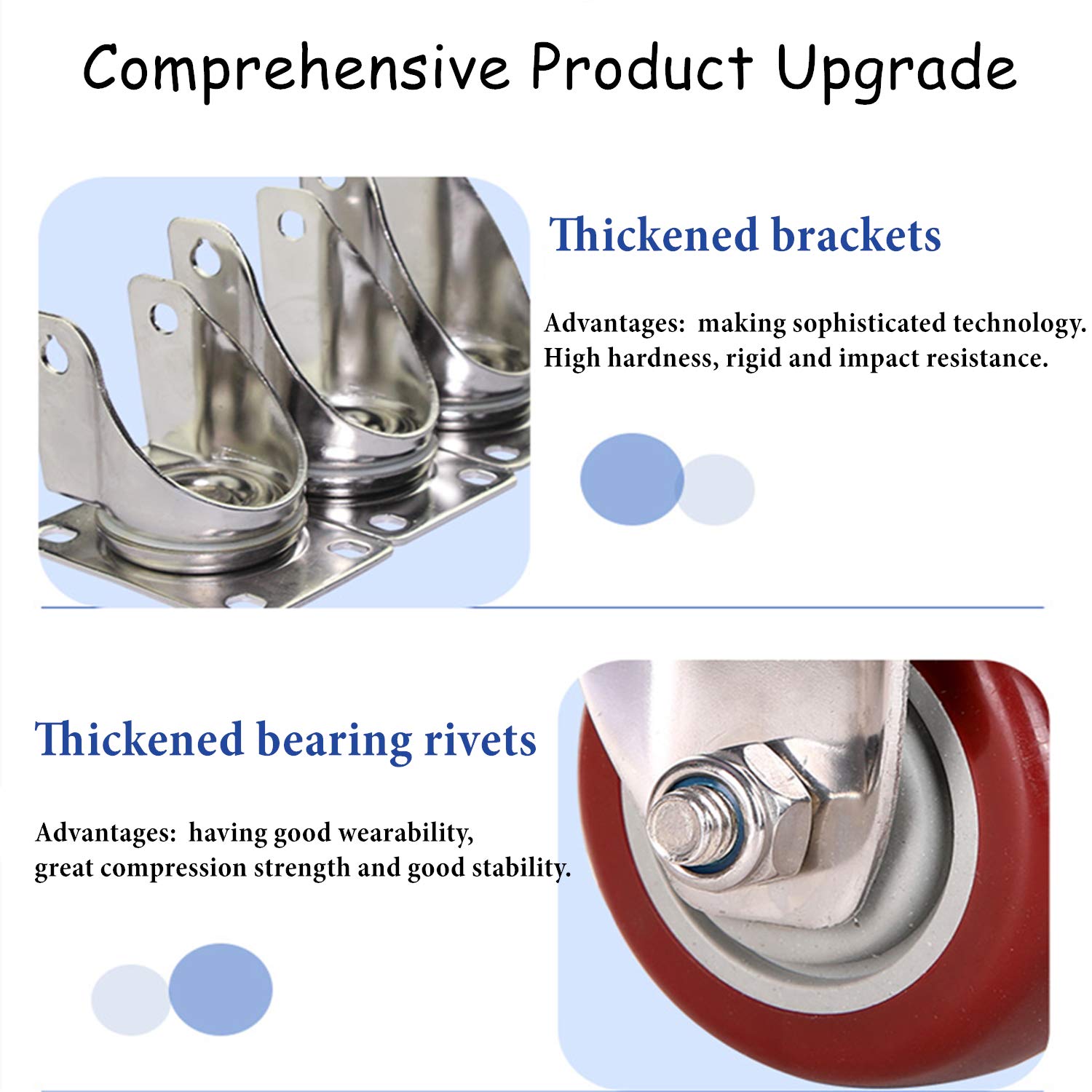 4x 3 inch Heavy Duty 2x Fixed + 2x Swivel Casters Load 300kg Castor Caster Wheels Swivel Casters with Brakes 8