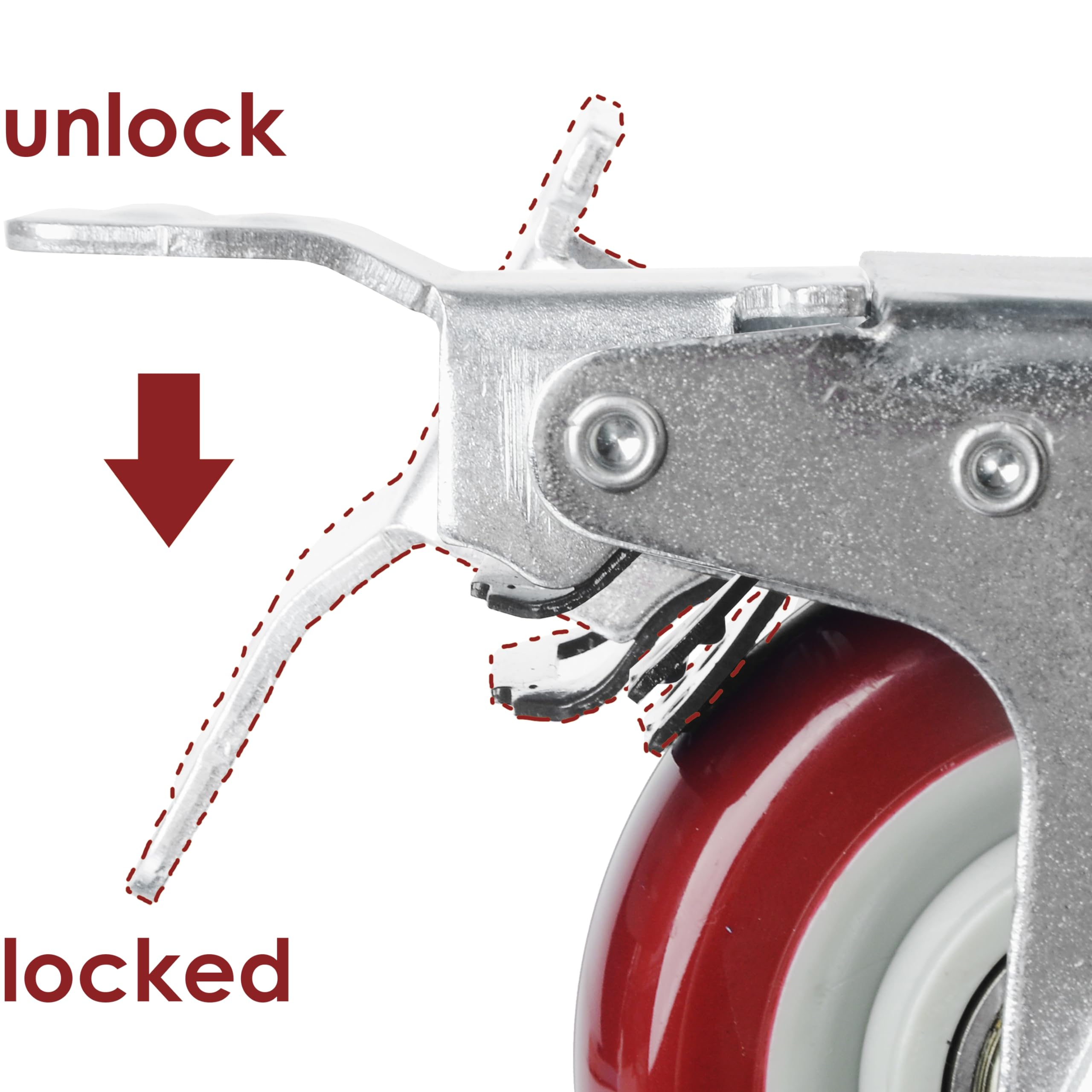 4x 4 inch Heavy Duty 2x Fixed + 2x Swivel Casters Load 520kg Lockable Castor Caster Wheels Swivel Casters with Brakes 5