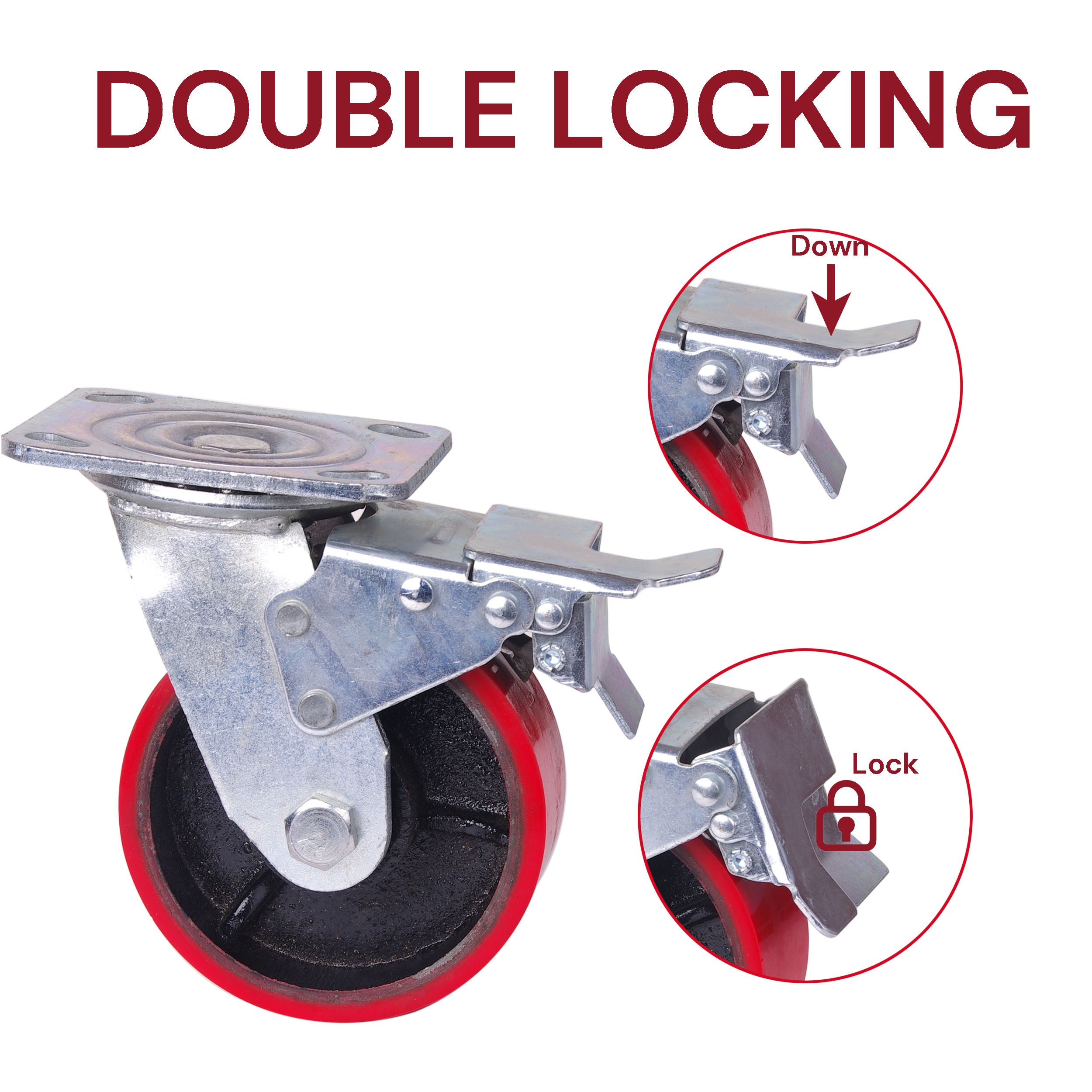 5 inch Industrial 500KG Caster Wheels Swivel with Brake Locking Casters Castor Wheels Cart Furniture Workbench 4