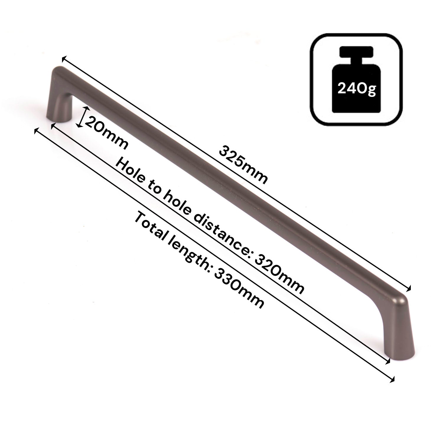 Black Zinc Kitchen Cabinet Handles Drawer Bar Handle Pull 320mm 4