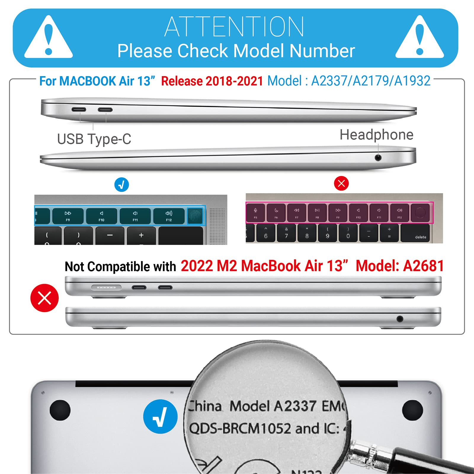 Suitable for  MacBook Air 13 Inch Case 2022 2021 2020 2019 2018, A1932, A2179, A2337 Shell Case Keyboard Cover Grey 3
