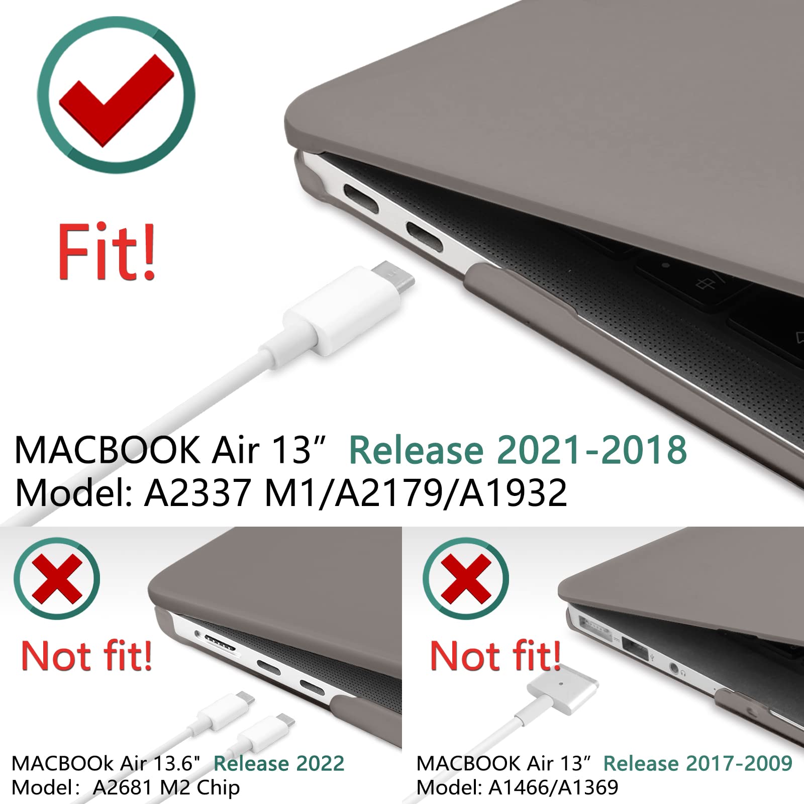 Suitable for  MacBook Air 13 Inch Case 2022 2021 2020 2019 2018, A1932, A2179, A2337 Shell Case Keyboard Cover Grey 4