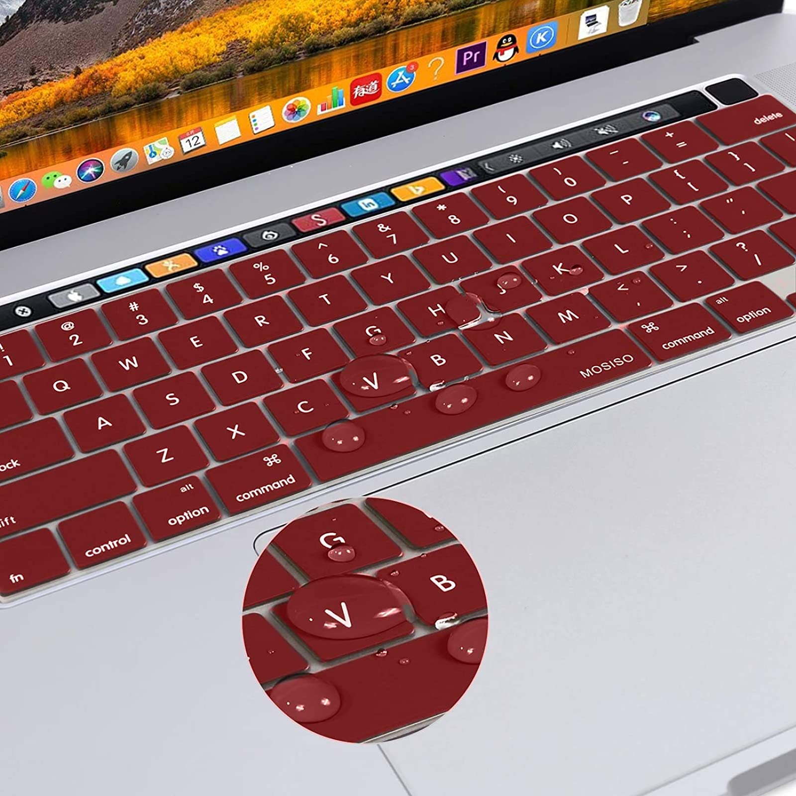 Keyboard Cover Skin For MacBook Pro 13 Pro 16 A2338 A2289 A2251 A2141 M1 M2 2020 to 2023 Wine Red 3