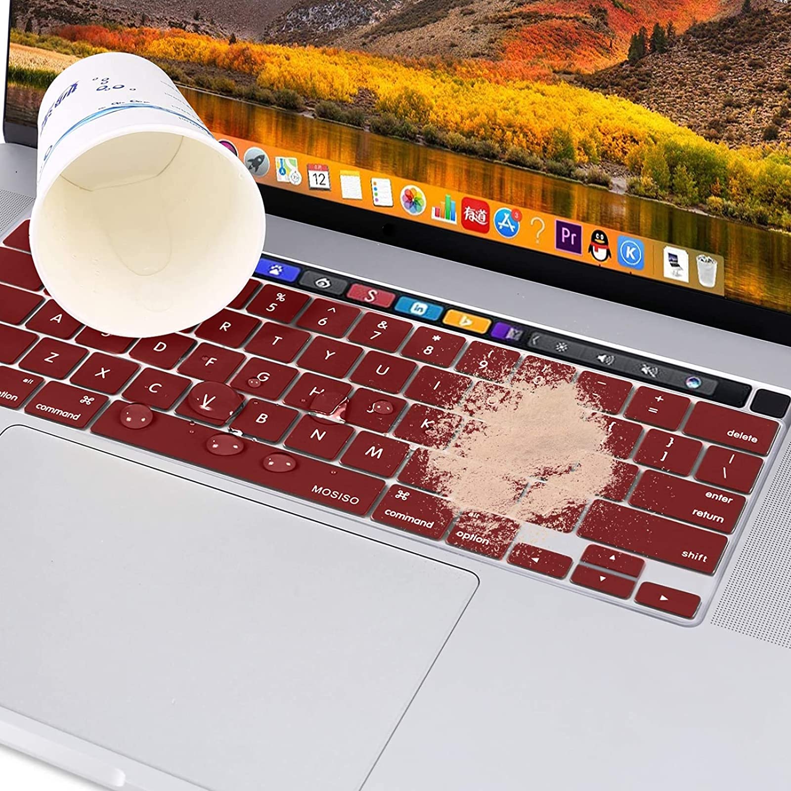 Keyboard Cover Skin For MacBook Pro 13 Pro 16 A2338 A2289 A2251 A2141 M1 M2 2020 to 2023 Wine Red 5