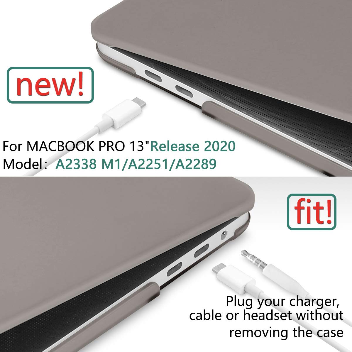 Suitable for  Grey MacBook Pro 13 Inch Case 2016-2023 M1 M2 A2338 A2289 A2251 A2159 Hard Shell Case Keyboard Cover 6