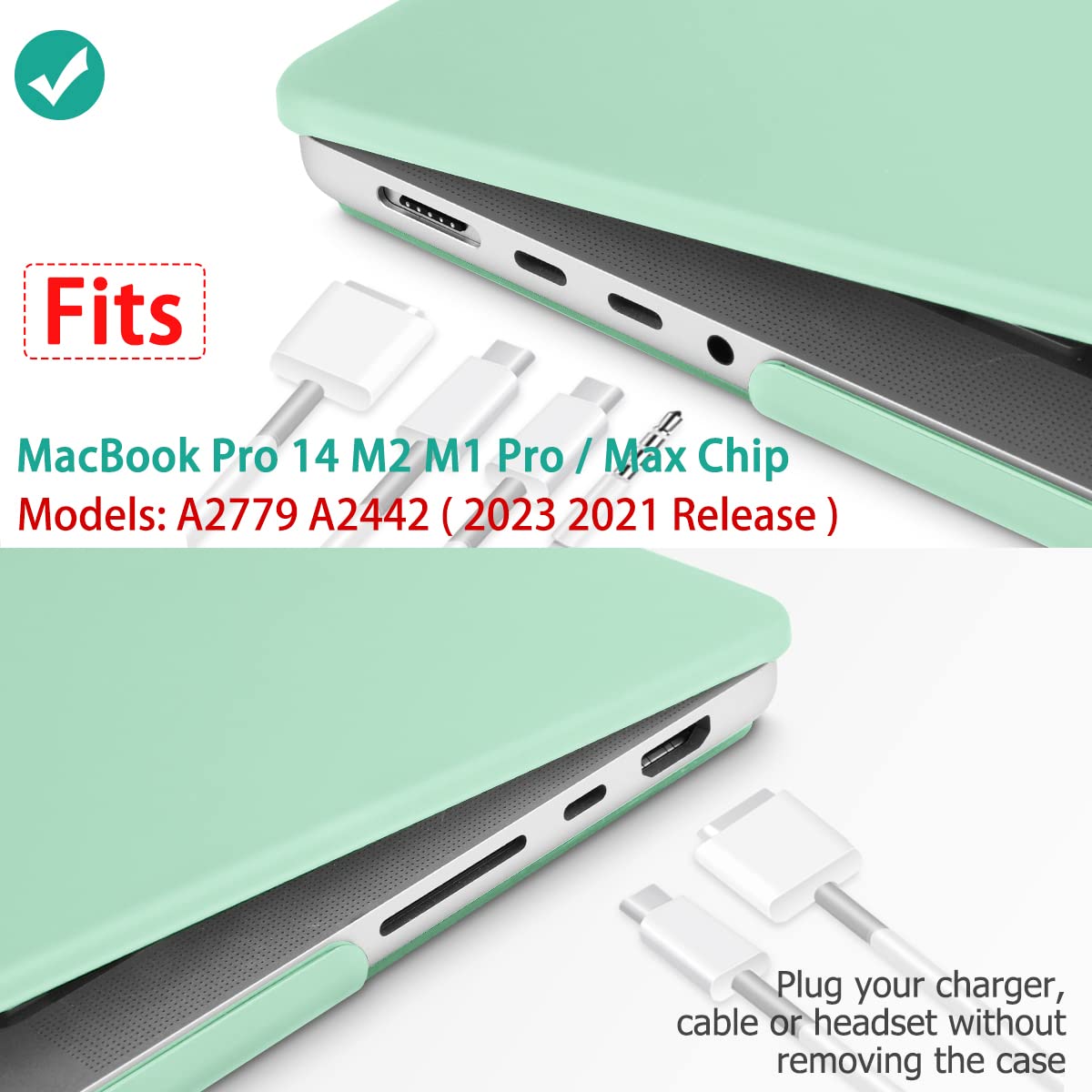 Suitable for  MacBook Pro 14 Max Inch Case 2023 2022 2021 M2 A2779 M1 A2442 Hardshell Case Keyboard Cover Green 3