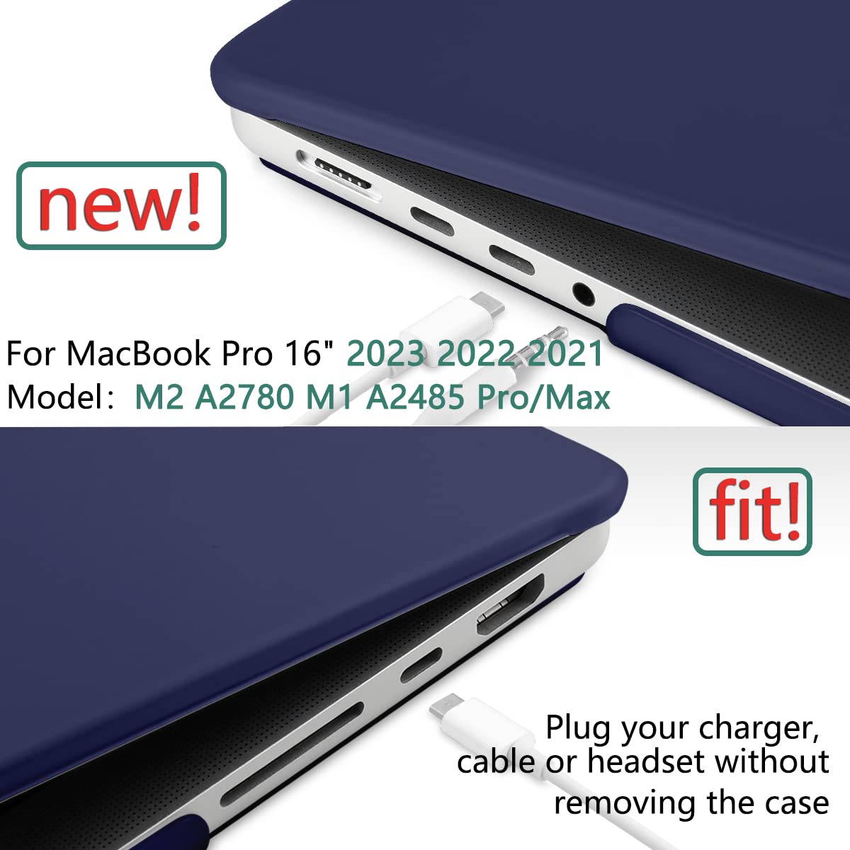 Suitable for  MacBook Pro 16 inch Case 2023 2022 2021 M2 A2780 A2485 M1 Pro/Max Hard Shell Case Keyboard Cover Blue 4