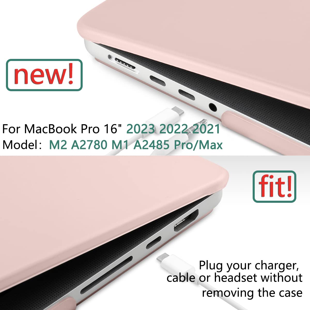 Suitable for  MacBook Pro 16 inch Case 2023 2022 2021 M2 A2780 A2485 M1 Pro/Max Hard Shell Case Keyboard Cover Sold Pink 3