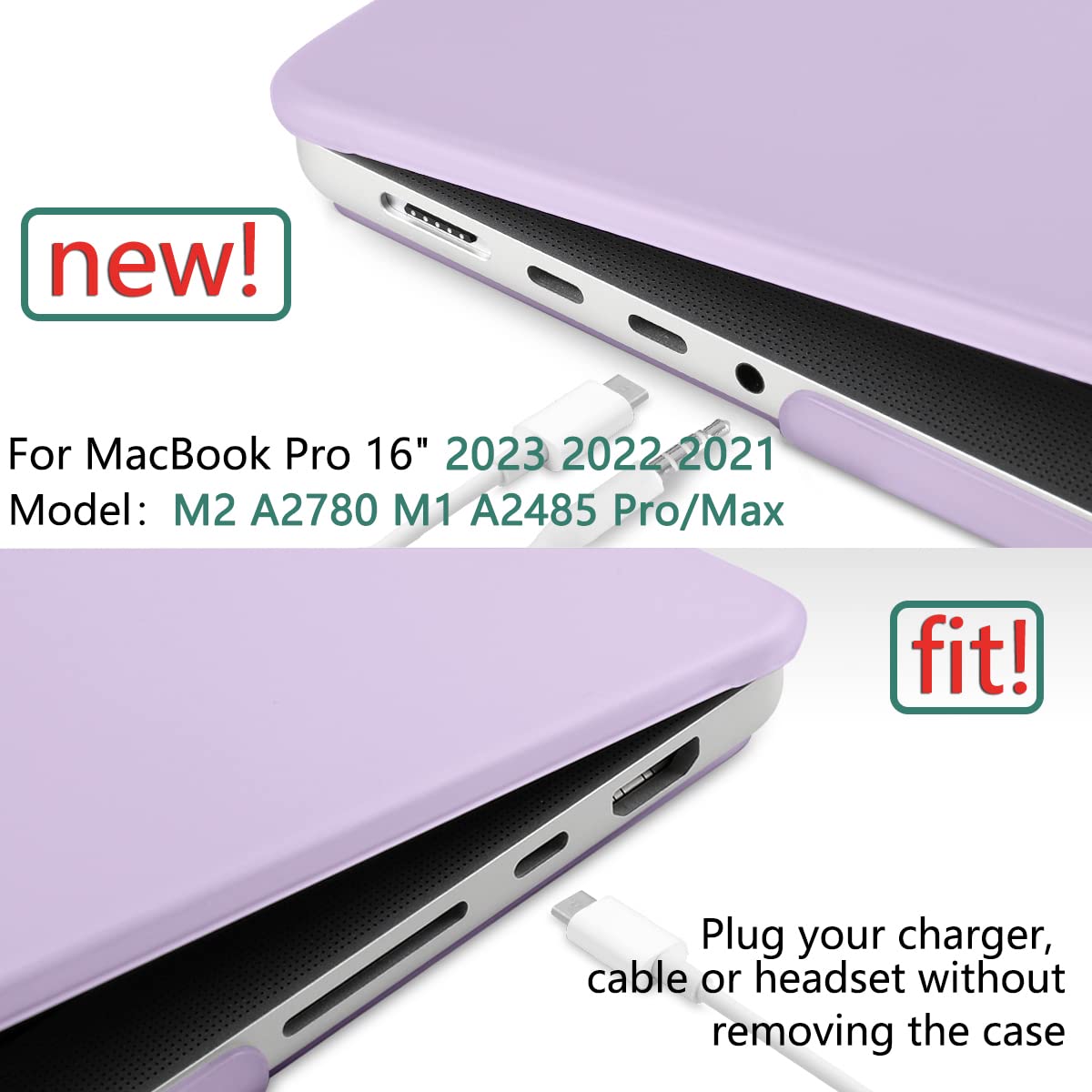 Suitable for  MacBook Pro 16 inch Case 2023 2022 2021 M2 A2780 A2485 M1 Pro/Max Hard Shell Case Keyboard Cover Purple 3
