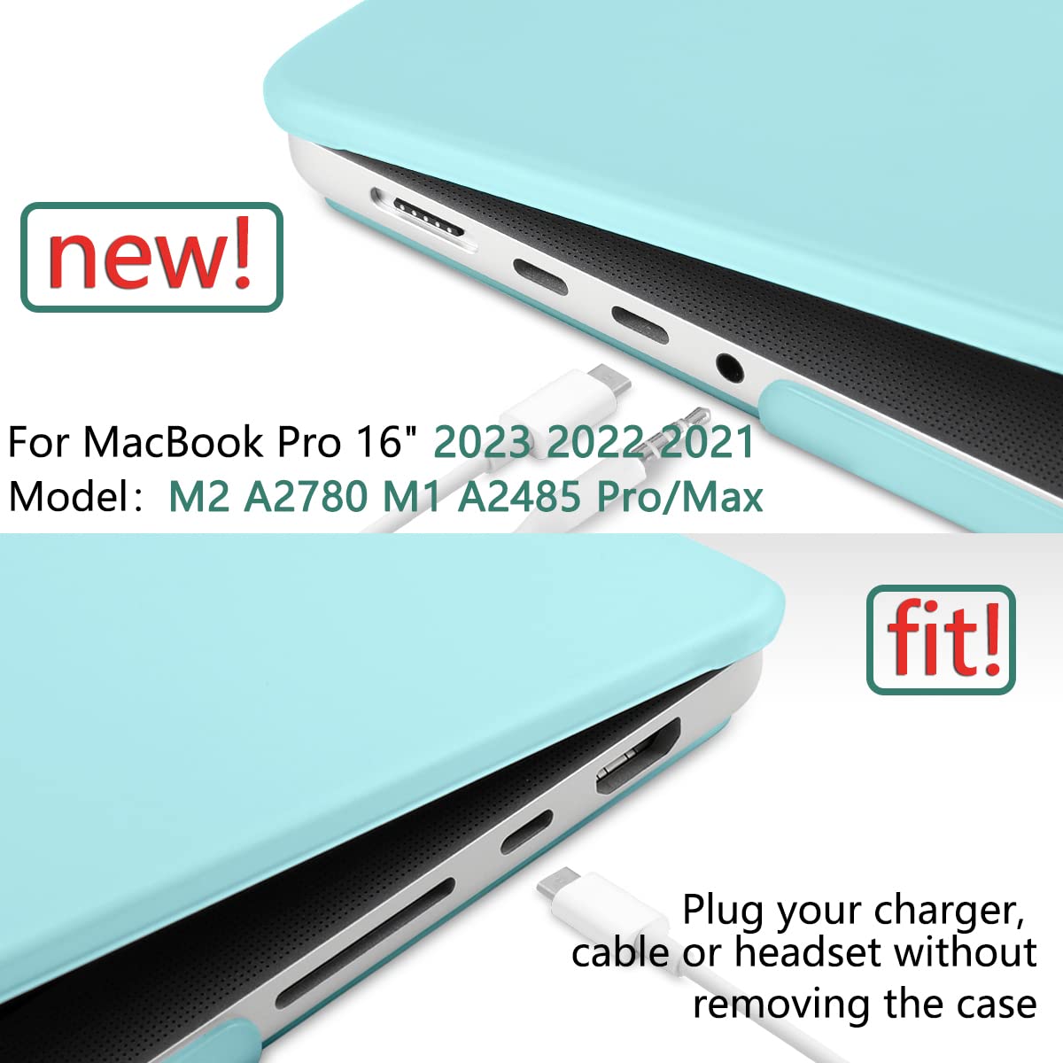 Suitable for  MacBook Pro 16 inch Case 2023 2022 2021 M2 A2780 A2485 M1 Pro/Max Hard Shell Case Keyboard Cover Turquoise 3