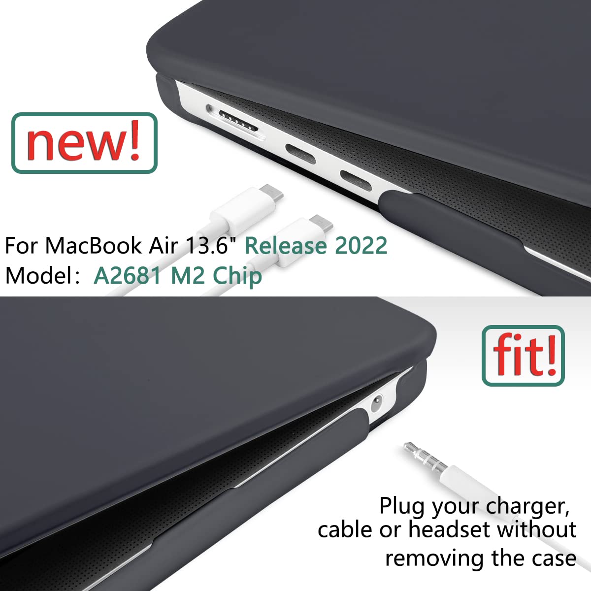 Suitable for  2023 2022 MacBook Air 13 inch case M2 Model A2681 Hard Shell Case Keyboard Cover Black 4