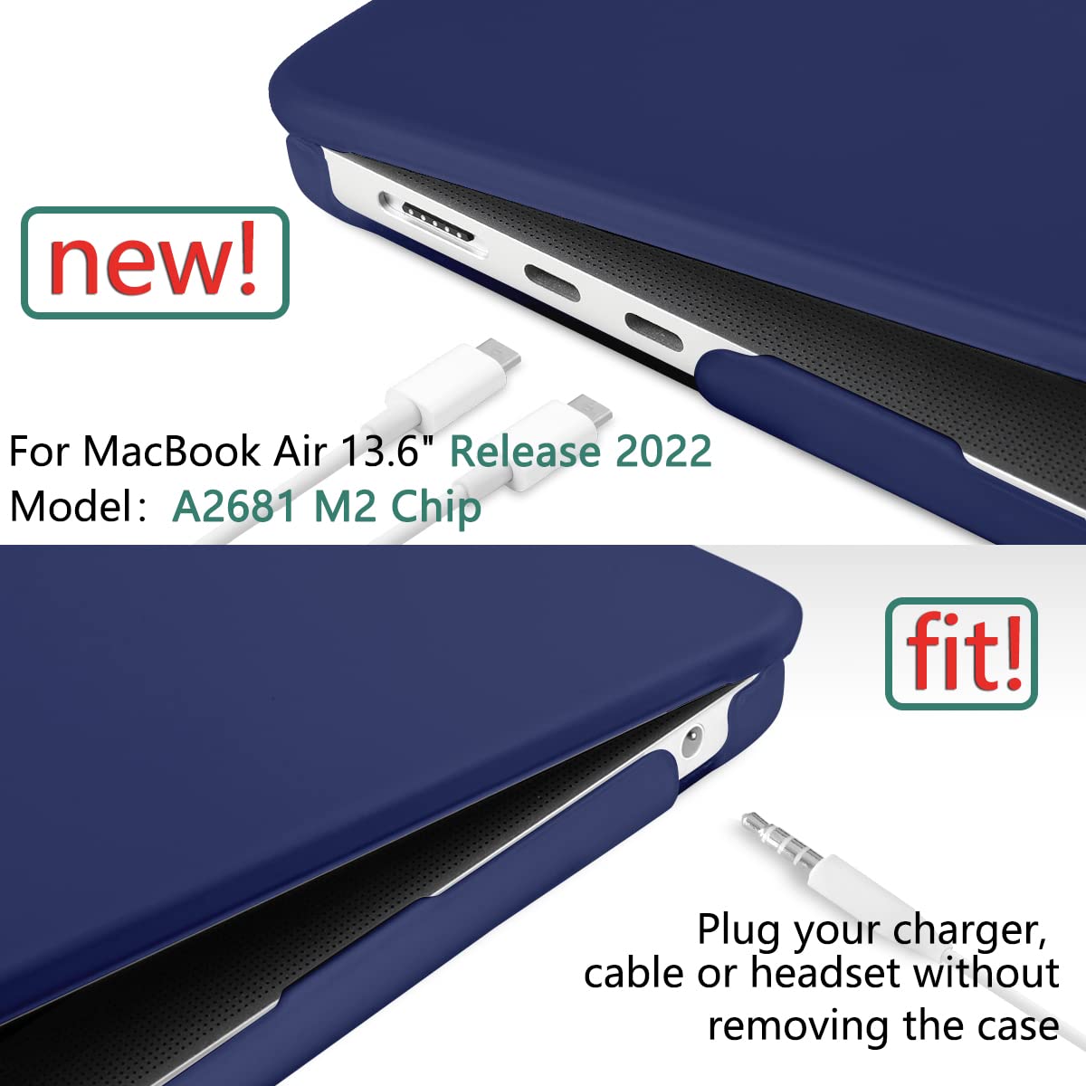 Suitable for  2023 2022 MacBook Air 13 inch case M2 Model A2681 Hard Shell Case Keyboard Cover Blue 4
